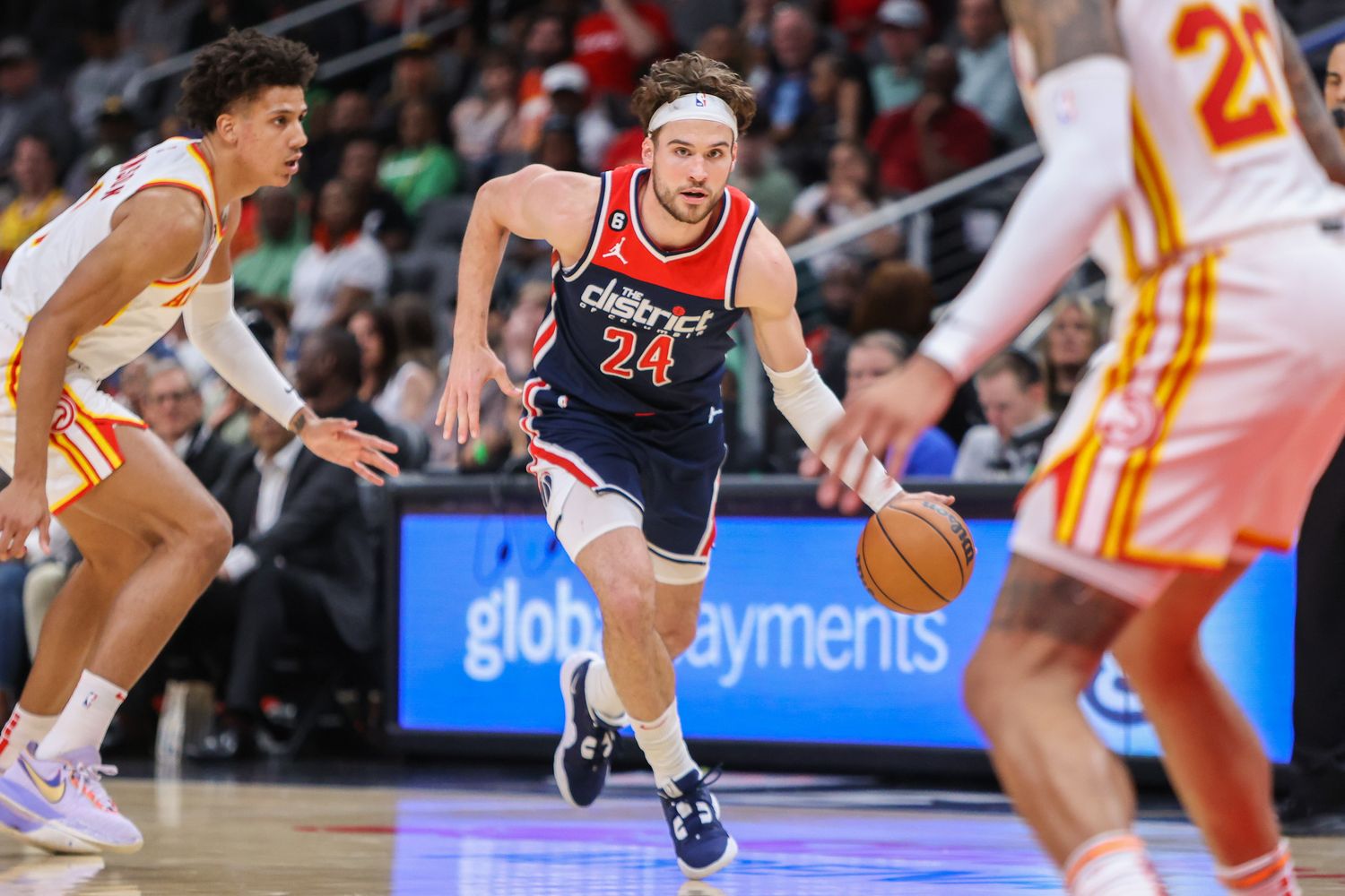 Washington Wizards forward Corey Kispert (24) drives to the basket against the Atlanta Hawks in the second half at State Farm Arena.